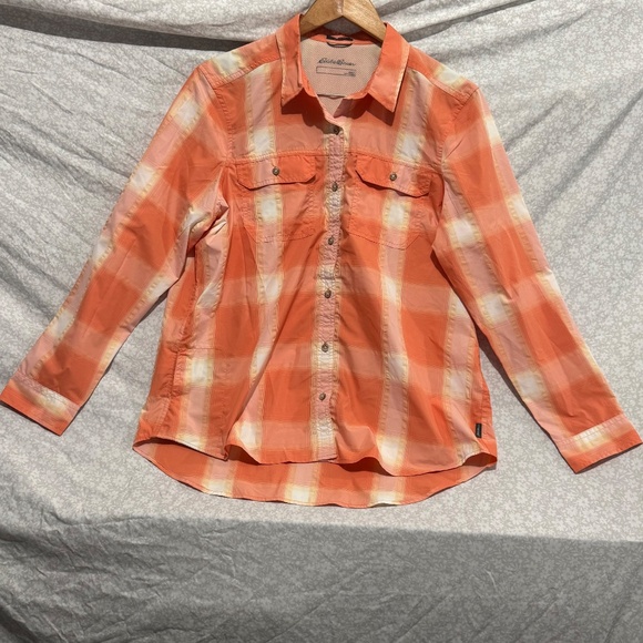 women eddie bauer polo shirt orange size large button down with pocket in front - Picture 4 of 10